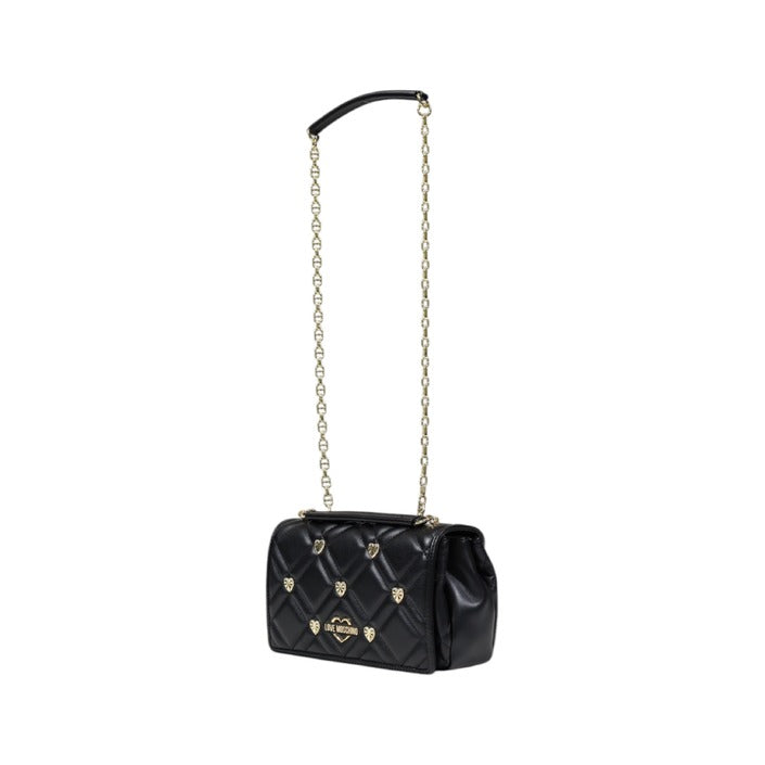 شنطة كتف جلد صناعي أسود بسلسلة ذهبية – Love Moschino