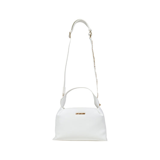 شنطة يد بيضاء بسحاب وحزام كتف قابل للفصل – Love Moschino