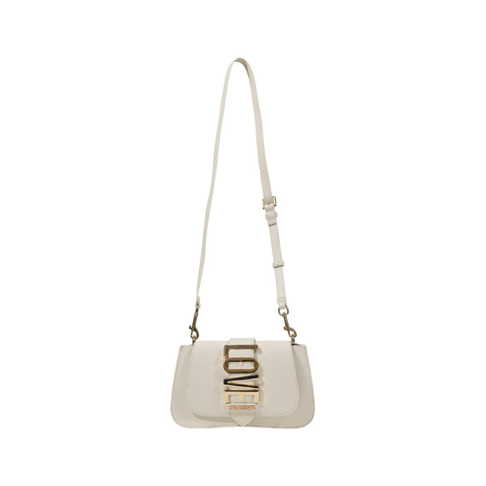 شنطة يد بيضاء بسلسلة وشعار ذهبي بارز – Love Moschino