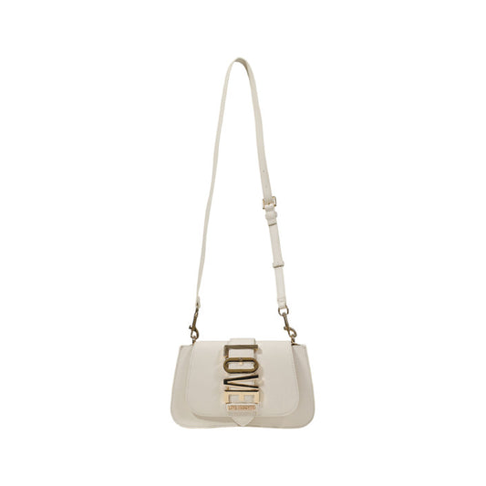 شنطة يد بيضاء بسلسلة وشعار ذهبي بارز – Love Moschino