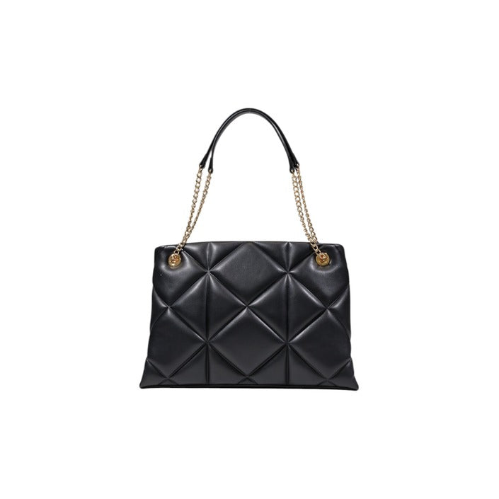 شنطة يد جلد صناعي أسود بتصميم مبطن وشعار دائري – Love Moschino