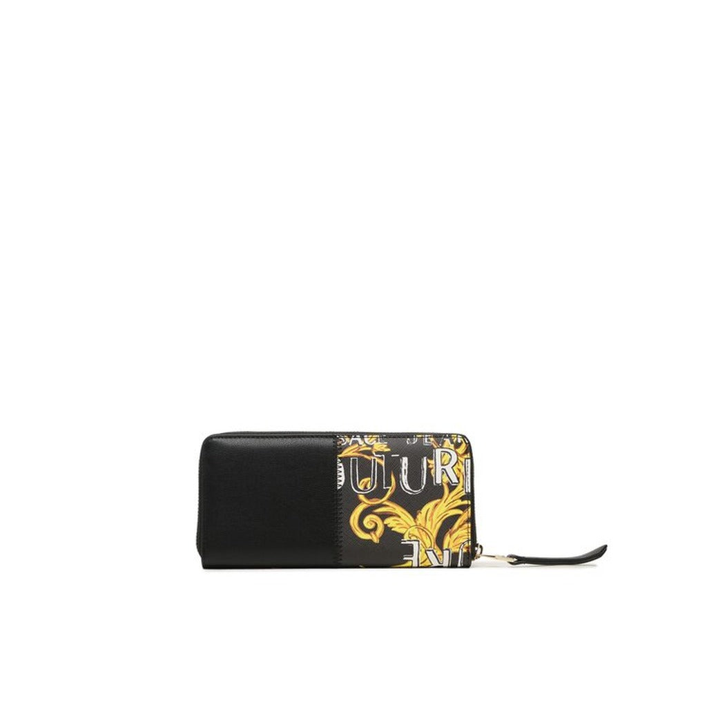 محفظة يد سوداء مزينة بنقشة باروكية ذهبية – Versace Jeans Couture