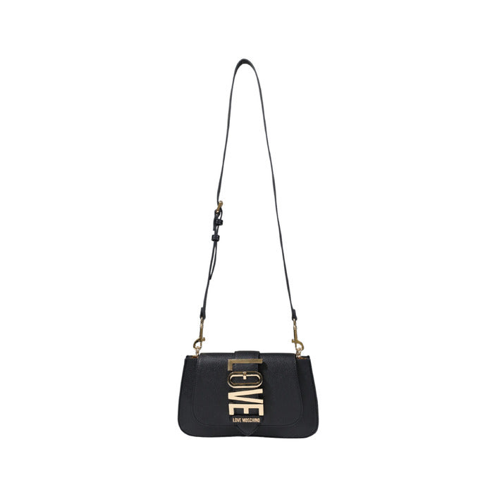 شنطة يد بيضاء بسلسلة وشعار ذهبي بارز – Love Moschino