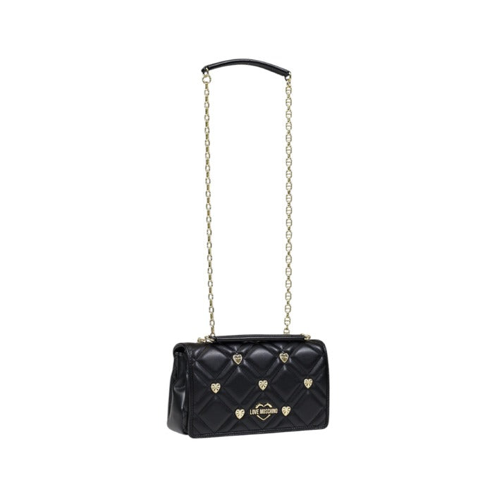 شنطة كتف جلد صناعي أسود بسلسلة ذهبية – Love Moschino