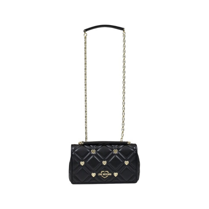 شنطة كتف جلد صناعي أسود بسلسلة ذهبية – Love Moschino