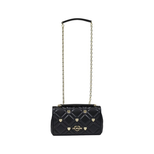 شنطة كتف جلد صناعي أسود بسلسلة ذهبية – Love Moschino