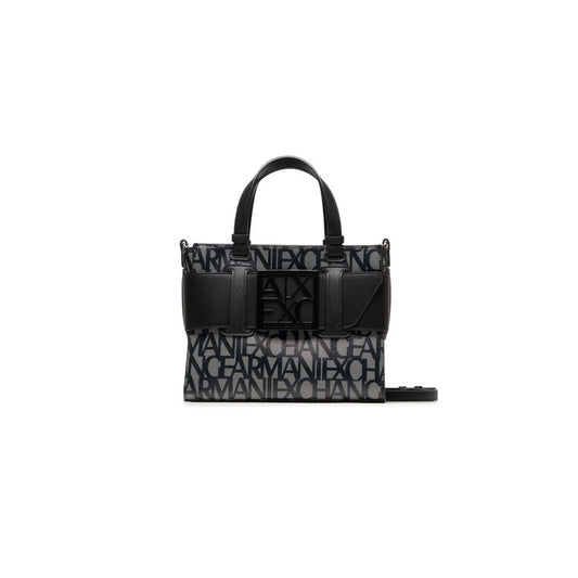 شنطة يد سوداء مطبعة بشعار A|X وسحاب – Armani Exchange