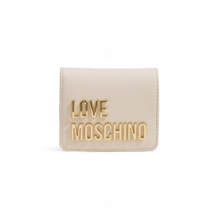 محفظة يد صغيرة بيج بإغلاق كبسة وشعار بارز – Love Moschino