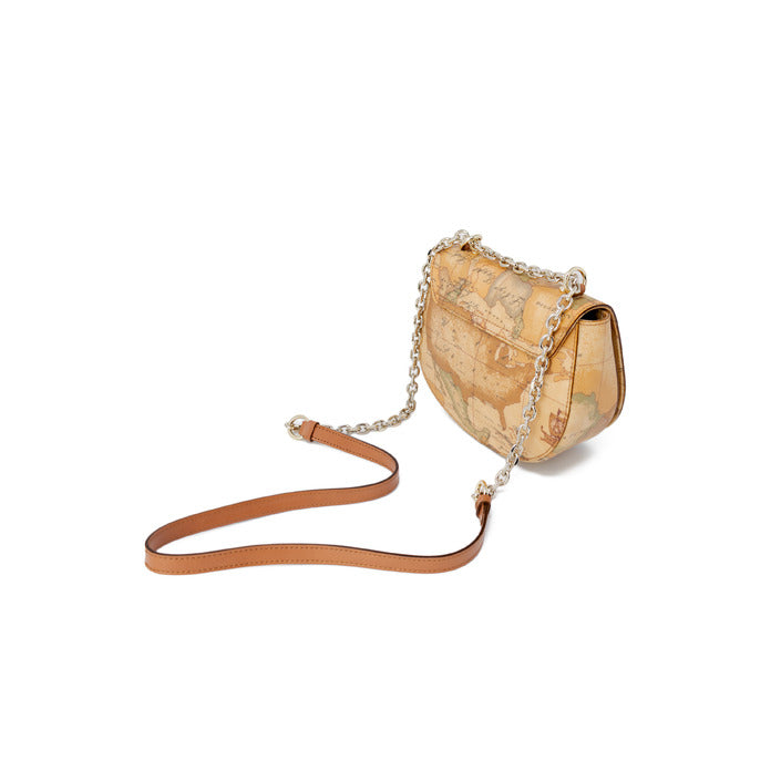 شنطة كتف بخرائط جغرافية وسلسلة – Alviero Martini 1a Classe – Geo Map Print Beige Shoulder Bag with Chain