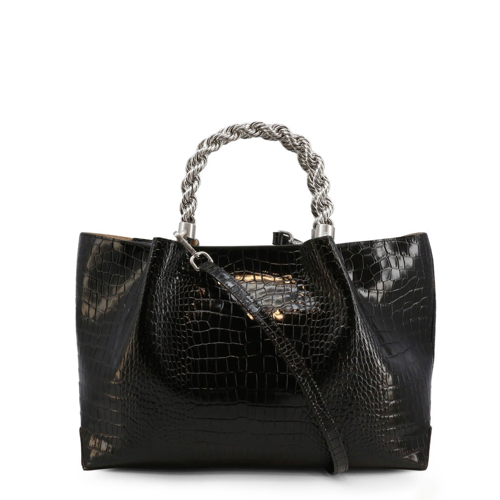 Guess - شنطة توت جلد أسود بمقبض مزدوج ولمسة لامعة