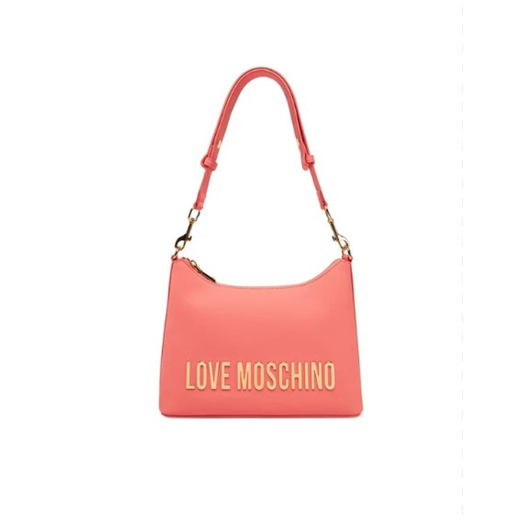 Love Moschino – شنطة كتف جلد صناعي وردي بسحاب وشعار ذهبي بارز