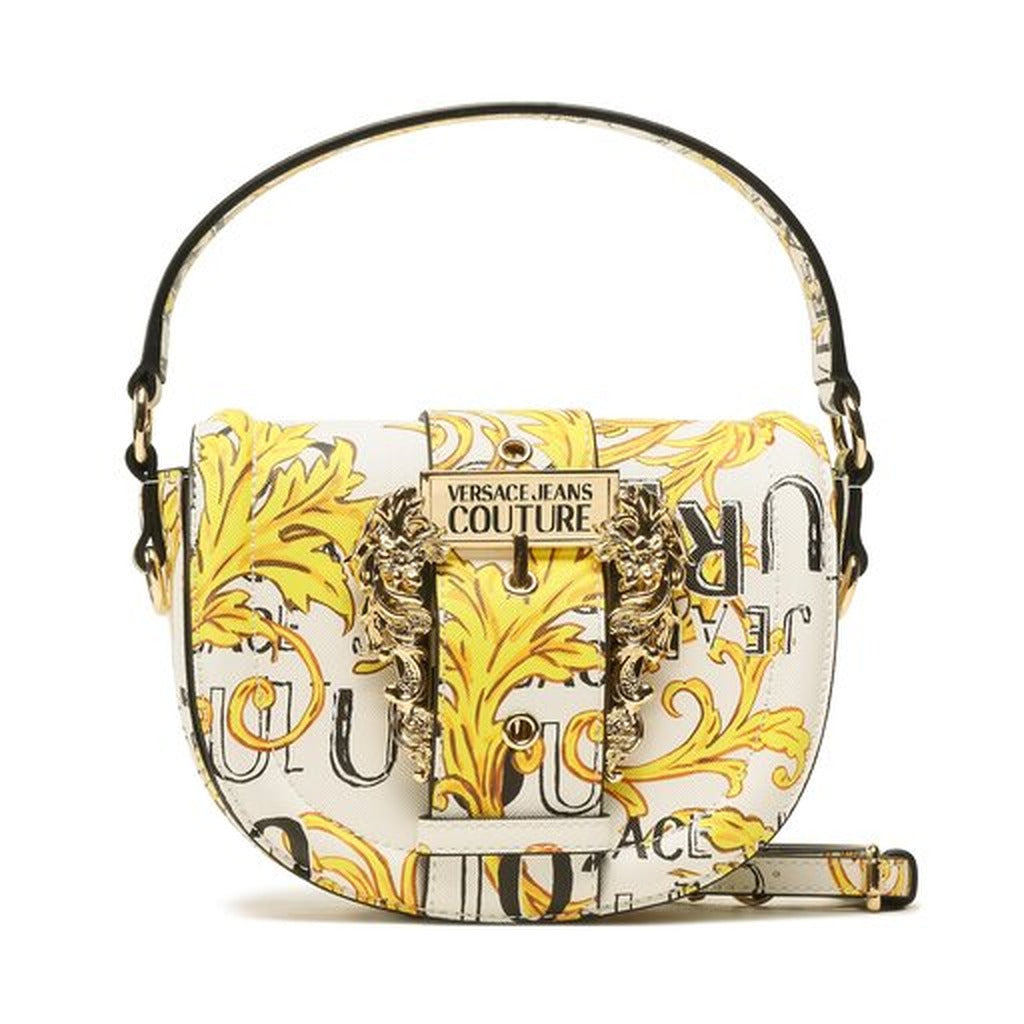 Versace Jeans Couture - شنطة يد باروكية بمشبك ذهبي - أبيض x أسود