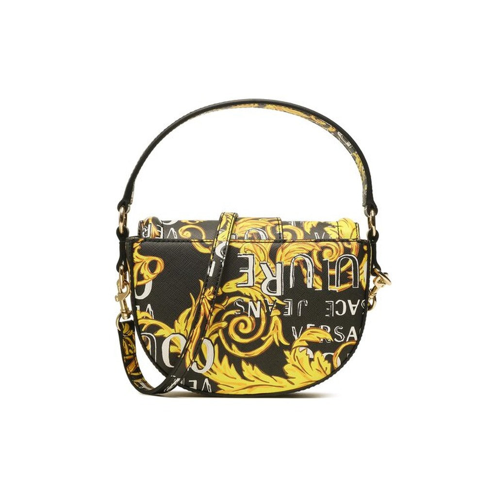 Versace Jeans Couture - شنطة يد باروكية بمشبك ذهبي - أبيض x أسود