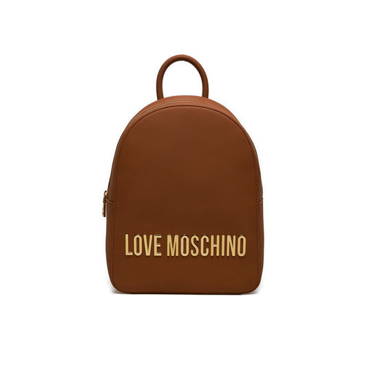 Love Moschino – شنطة ظهر جلد صناعي بني بشعار ذهبي