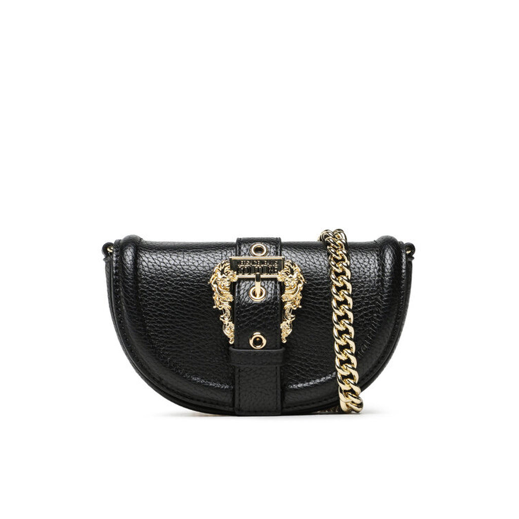 Versace Jeans Couture - شنطة صغيرة نصف دائرية بمشبك ذهبي وسلسلة