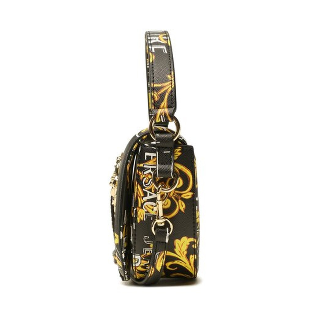 Versace Jeans Couture - شنطة يد باروكية بمشبك ذهبي - أبيض x أسود