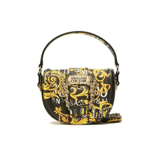 Versace Jeans Couture - شنطة يد باروكية بمشبك ذهبي - أبيض x أسود