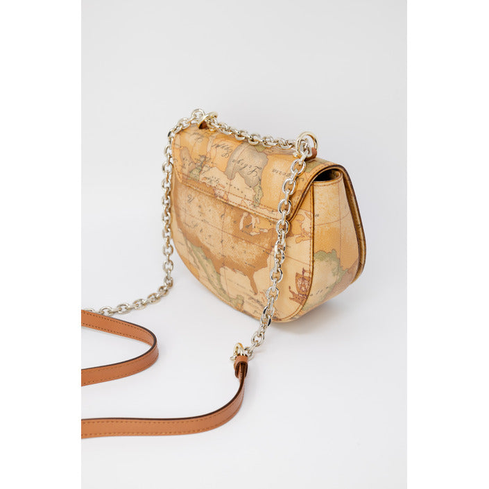 شنطة كتف بخرائط جغرافية وسلسلة – Alviero Martini 1a Classe – Geo Map Print Beige Shoulder Bag with Chain