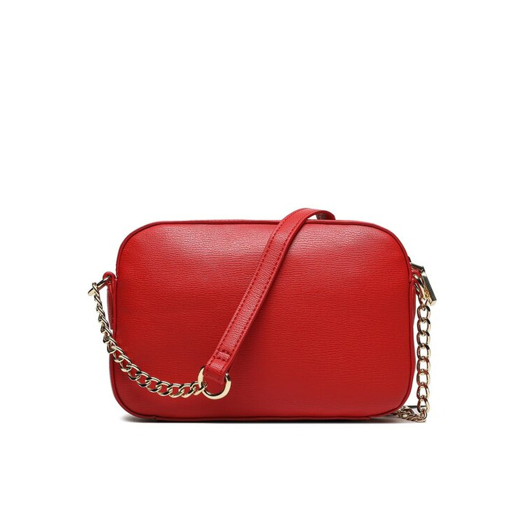 Love Moschino – شنطة كروس جلد صناعي أحمر مزينة بقلب وشعار ذهبي