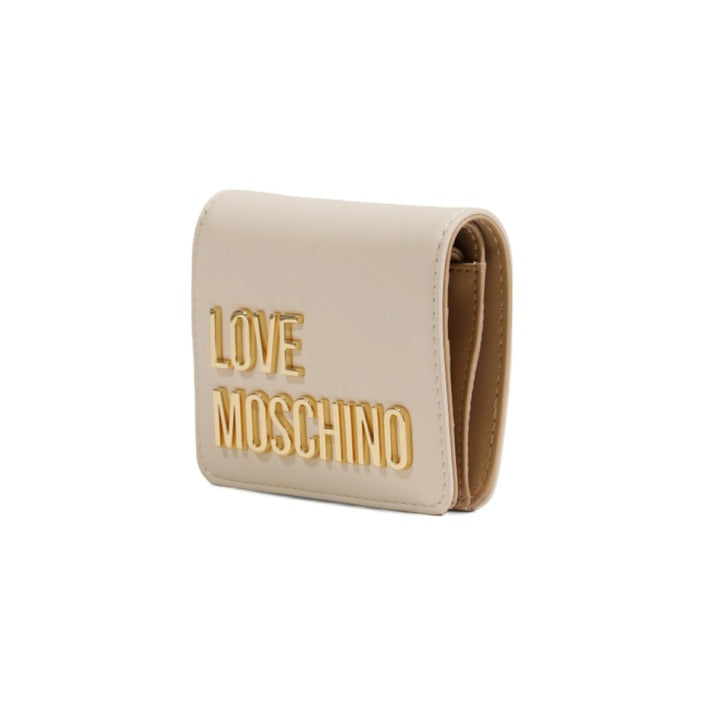 محفظة يد صغيرة بيج بإغلاق كبسة وشعار بارز – Love Moschino