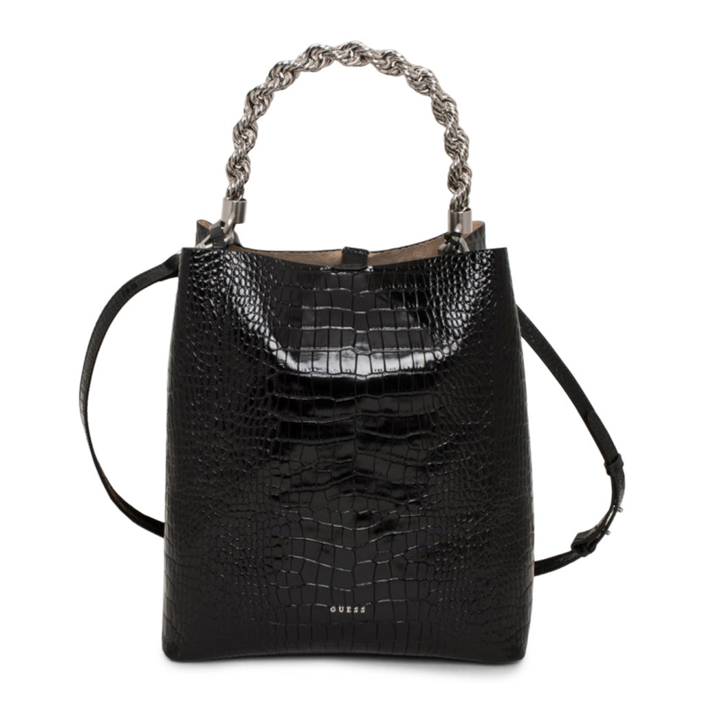Guess - شنطة جلد سوداء بسلسلة شفافة وحقيبة داخلية