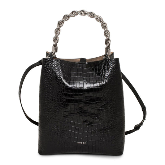 Guess - شنطة جلد سوداء بسلسلة شفافة وحقيبة داخلية