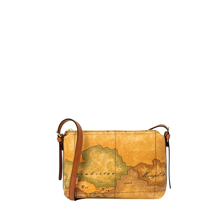 شنطة كتف جلدية صغيرة بخرائط جغرافية – Alviero Martini 1a Classe – Geo Map Print Small Beige Leather Shoulder Bag