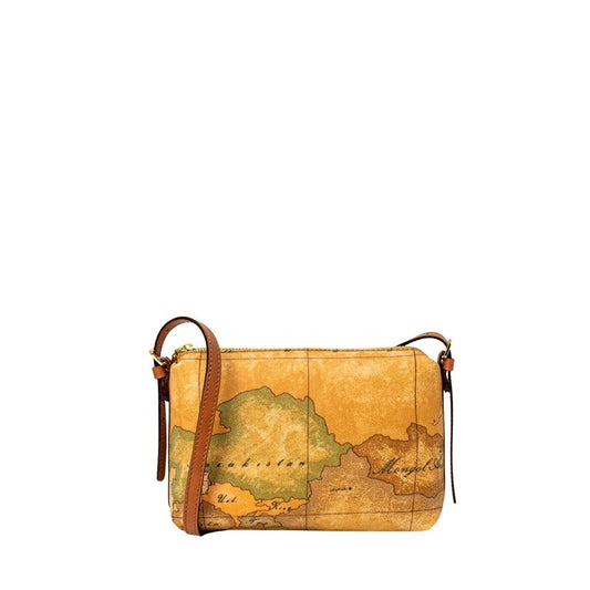 شنطة كتف جلدية صغيرة بخرائط جغرافية – Alviero Martini 1a Classe – Geo Map Print Small Beige Leather Shoulder Bag