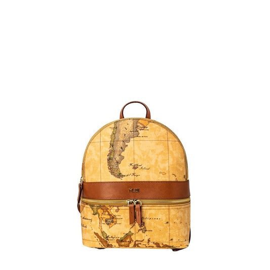 شنطة ظهر جلدية بخرائط جغرافية – Alviero Martini 1a Classe – Geo Map Print Beige Leather Backpack